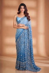 Sequence Blue Saree With Unstiched Blouse Piece-MWPK-305-BLUE